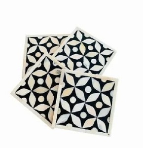 Ensemble de sous-verres à thé en incrustation d'os carré de Style classique fabriqué à la main quatre pièces en bois noir couleur corne os bois matériel tapis tampons - Product Image 5
