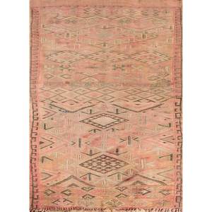 Alfombras de Lana Anudadas a Mano Nuray, Diseño Geométrico Kilim Rojo y Naranja, Rectangulares de 9x12, para Entrada del Hogar, para Adolescentes - Product Image 1