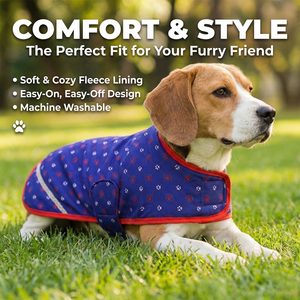 Abrigo para Perro con Estampado Azul, Acolchado Suave, Ligero, Plegable, Chaqueta de Invierno para Mascotas, Borde Rojo, Elegante, Cálido, para Paseos al Aire Libre, Duradero - Product Image 3