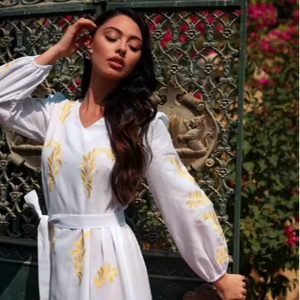 Nueva llegada de calidad superior de las mujeres de Ucrania bordado largo Midi Maxi vestido con trabajo de hilo de oro y plata a precios a granel - Product Image 1