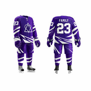 ชุดยูนิฟอร์มฮอกกี้น้ำแข็งสีน้ำเงินแบบขายส่ง ชุดเสื้อ กางเกง และถุงเท้าแบบกำหนดเอง พร้อมชื่อและหมายเลข - Product Image 3