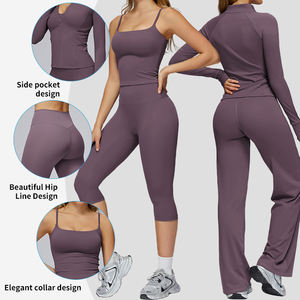 Conjunto de ropa de Yoga para fitness Alta elasticidad Ropa de fitness de secado rápido Correr Deportes Gimnasio Conjunto de color sólido - Product Image 2