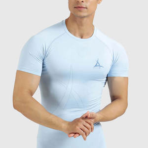 T-shirts de compression pour hommes tendance, unis, écologiques, respirants, vêtements de sport en gros, tissu tricoté décontracté pour la remise en forme - Product Image 6