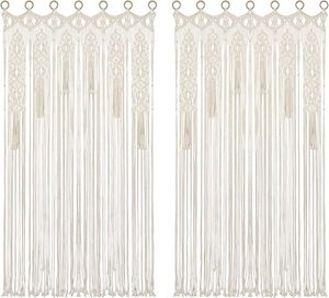 <b>White</b> macrame bohemian <b>curtains</b> with long flowing tassels <b>for</b> cozy window treatments in cottagecore style homes - Product Image 1
