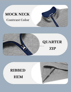 Sudadera con Capucha Acolchada para Hombre, Informal, de Manga Larga, con Cierre de Cremallera de un Cuarto, Tejida, Lisa, para Invierno - Product Image 3