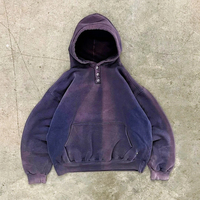 Sweat à capuche d'hiver personnalisé, coupe classique, style streetwear, délavé à l'acide, effet usé, en coton épais doublé polaire, imperméable et coupe-vent