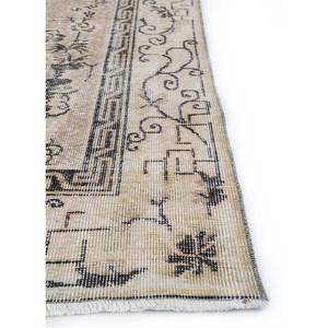 Tapis en laine noué à la main beige-brun vintage pour la maison - Idéal pour salon, couloir, entrée, chambre d'adolescent - Motif médaillon rectangulaire en puzzle - Product Image 4