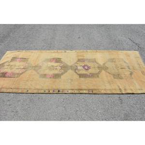 Alfombra de lana Beige Vintage de 3,7x9,1 pies alfombra de tejido plano turco con respaldo de látex con patrón de retazos para decoraciones de sala de estar - Product Image 3