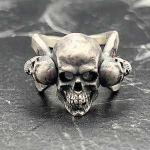 Handmade 925K <b>Silver</b> Gothic Skull <b>Ring</b> for <b>Men</b> Anatomical Skeleton Biker Jewelry with Hammered Design and 18K Plating - Product Image 3