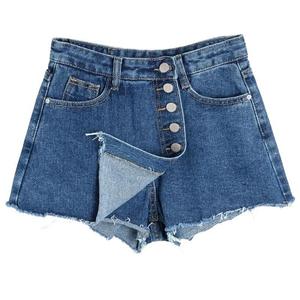 Custom Summer Breathable Quick Dry Zipper Fly Casual Denim Ripped <b>Women's</b> Shorts Knee Length - Product Image 1
