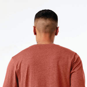 "T-shirt à manches longues CVC Clay Heather: mélange de qualité supérieure de coton peigné Airlume 52% et de poly 48%, 4.2 Oz, coupe unisexe" - Product Image 6