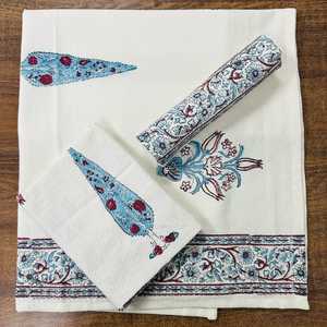 Custom Made on White Base & <b>Blue</b> Print 100% Cotton Hand Block Printed Cotton <b>Towel</b> Sets Bath <b>Towel</b> and Hand <b>Towel</b> . - Product Image 3