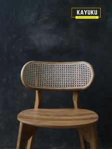 Chaise de salle à manger confortable classique en bois et rotin au design minimaliste moderne - Product Image 2