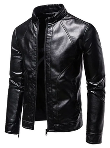 Chaqueta de Cuero para Hombre, Talla Estadounidense, al por Mayor, Chaqueta de Invierno Transpirable con Cremallera Delantera, Chaqueta de Motociclista de Cuero Sintético, Impermeable y Cortavientos - Product Image 3