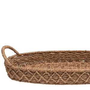 Bandeja de Servir de Mimbre Natural Tejida a Mano con Asas, Bandeja Ovalada de Mimbre, Organizador Tejido Natural, Decoración Boho para el Hogar - Product Image 3