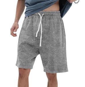 Pantalones cortos desgastados informales de algodón 100% de alta calidad para hombre, ropa de calle French Terry, logotipo antiarrugas, gimnasio, correr, teñido liso - Product Image 1