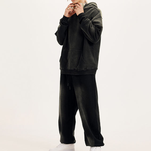 Sweat à capuche lavé à l'acide de style vintage 100% coton de haute qualité pour hommes Logo personnalisé en gros col rond uni pour l'hiver - Product Image 3