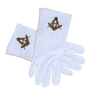 Guantes Masónicos Personalizados Blancos con Logotipo Bordado de Compás y Escuadra, Guantes de Algodón, Guantes Masónicos - Product Image 3