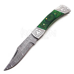 Couteau de poche damas fait main de 6.5 pouces pour hommes couteau pliant avec serrure arrière Camping randonnée couteau de poche pliant - Product Image 4