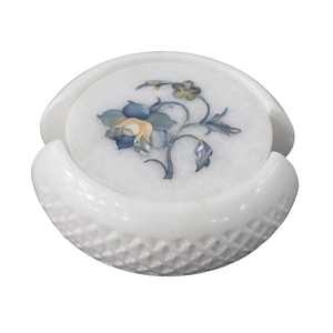 Sous-verres en marbre faits à la main de 4,5 pouces, sous-verres de luxe avec incrustation de nacre pour le café, le thé et le vin - Product Image 5