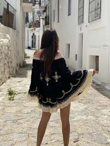 2024 nuevo bohemio bordado corto estilo Ombre vestido de una pieza bordado a mano para mujer ropa de playa suelta vestido de una pieza - Product Image 3