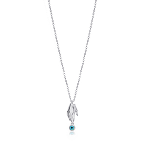 Collier pendentif rond en argent sterling 925, motif œil turc fait main, bijoux turcs en gros - Product Image 5