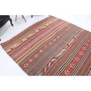 พรมวินเทจตุรกีขนาดใหญ่ 6.7x10.4 ฟุต สีแดงชมพู พรมเปอร์เซีย - Product Image 1