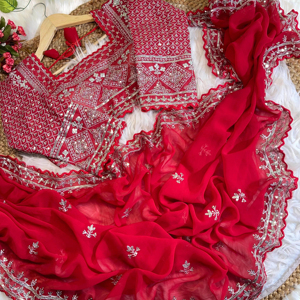 Sari de lino de estilo tradicional de diseñador, ropa de fiesta lista para usar para mujeres y niñas, tela importada con lentejuelas, trabajo para adultos - Product Image 1