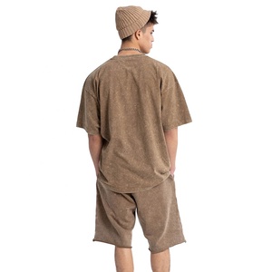 Streetwear d'été pour hommes, ensemble de t-shirts et shorts délavés à l'acide, survêtements tricotés en coton respirant personnalisés, tricotés à la mode par OEM - Product Image 2