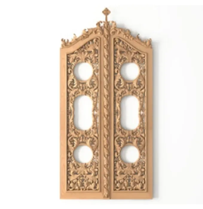 Elementos esculpidos Onlay Applique Frame arquitetônico grande openwork madeira altar portão com uma cruz