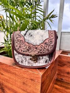 Nouveaux cheveux faits à la main sur sac à bandoulière en cuir usiné pour les femmes sac à main en cuir véritable occidental marron sacs à bandoulière en peau de vache à fleurs - Product Image 2