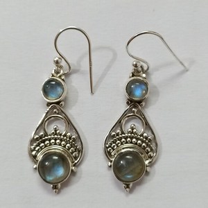 Boucles d'oreilles pendantes en pierre labradorite naturelle magnifiquement travaillée, en laiton, 10 mm, prix de gros - Product Image 5