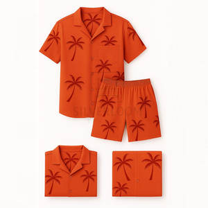 Ensemble chemise et short en coton et polyester pour hommes, vêtements de plage d'été, tenue 2 pièces | Logo personnalisé respirant disponible - Product Image 5