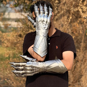 El Mejor Disfraz de Halloween, Juego de Cosplay, Guanteletes Medievales de Caballero Gótico, Par de Guantes de Metal Grabado Pulido Plateado - Product Image 3