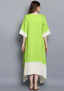 Vestido largo de algodón con manga de tres cuartos, tejido liso - Product Image 4