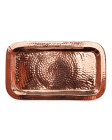 Plateau de service rectangulaire en cuivre martelé artisanal vintage, couleur personnalisée, finition antique polie, 12x7 pouces