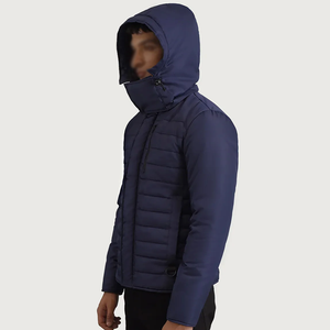 Blouson Bomber Homme Personnalisé en Toile Bleu Marine, Chaud et Coupe-Vent pour l'Hiver, avec Capuche et Col Montant, Matelassé, Style Décontracté et Tendance - Product Image 3