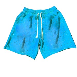 Custom Logo Manufacturer Streetwear Style Shorts Silk Screen Print Stone Acid Wash Sun Faded Rhinestones Shorts For Women - Product Image 6