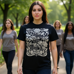 T-shirt da donna 'Radicalized by Basic Decency' per l'uguaglianza femminile, abbigliamento femminista promozionale - Product Image 3