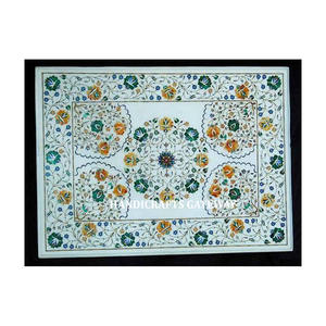 Hot Selling Marble Inlay <b>Table</b> Top Handicrafts Marble Coffee / <b>Corner</b> Inlay Artwork / Inlay Work Ready <b>White</b> Marble <b>Table</b> Tops - Product Image 1