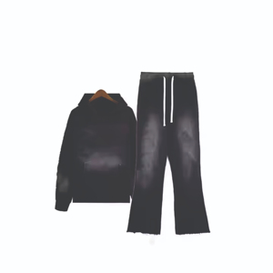 Sudadera con capucha de Algodón 100% con lavado ácido para hombre, chándal en blanco, pantalones de chándal para correr desteñidos al sol, chándal para hombre - Product Image 3