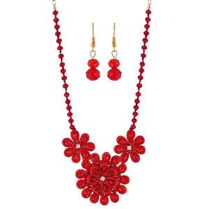 Conjuntos de joyería de moda Urthn, collar llamativo Floral con cuentas de cristal rojo 1111232A, accesorio elegante - Product Image 1
