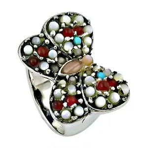 Women's Butterfly Cocktail <b>Ring</b> With Cubic Zirconia Heart Stones Antique <b>Silver</b> Plated Vintage Party Jewelry - Product Image 2