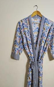 Femmes bleu coton imprimé Animal col en v pleine longueur doux décontracté été Robe de chambre automne printemps demoiselles d'honneur Kimono Robe - Product Image 3