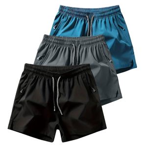 Lot de 3 shorts de sport mi-longs pour homme, tissés, unis, pour l'entraînement, 95 % polyester, 5 % élasthanne, légers, séchage rapide, avec cordon de serrage - Product Image 1