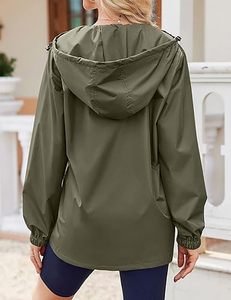 Chaqueta de lluvia impermeable transpirable ligera para mujer Bolsillos con capucha Cierre de cremallera Técnicas impresas. - Product Image 3
