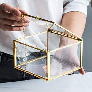 Boîte en verre rectangulaire en métal chic avec fond miroir et détails délicats en laiton pour la décoration de luxe de la maison et du bureau - Product Image 2