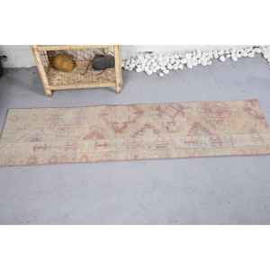 Auténtica alfombra turca Vintage 1,5X5,4 pies Beige Rosa patrón geométrico látex de lana para sala de estar pasillo forma rectangular - Product Image 3