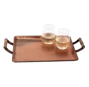 Plateaux de service en cuivre Prix de gros Artisanat indien fait à la main 100% cuivre pur Forme irrégulière Plateaux de service élégants - Product Image 4
