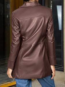 Abrigo Chaqueta de cuero de piel de cordero Mujer Longitud Blazer Abrigo Estilo Cuero Abrigo largo Mujer - Product Image 3